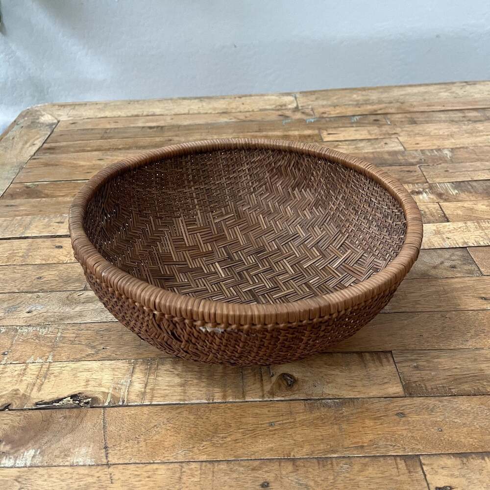 Vtg Handmade Winnowing Basket Natural Woven Rattan 11.5"